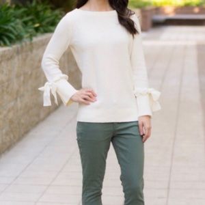 Talbots sweater with ribbon laced sleeves